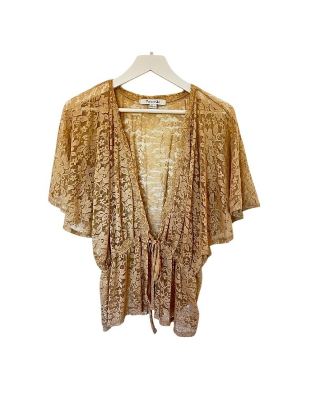Fairycore Floral Lace Kimono Cardigan Champagne Taupe Coquette Boho Layering L - Picture 5 of 12